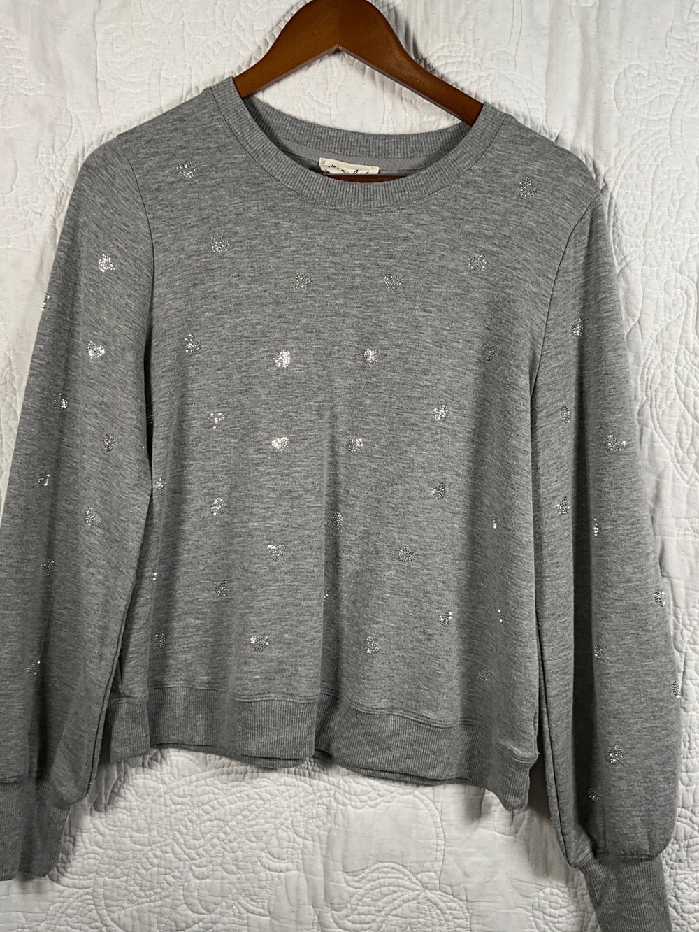 Women's Gray Crewneck Sweatshirt with Silver Dot Accents